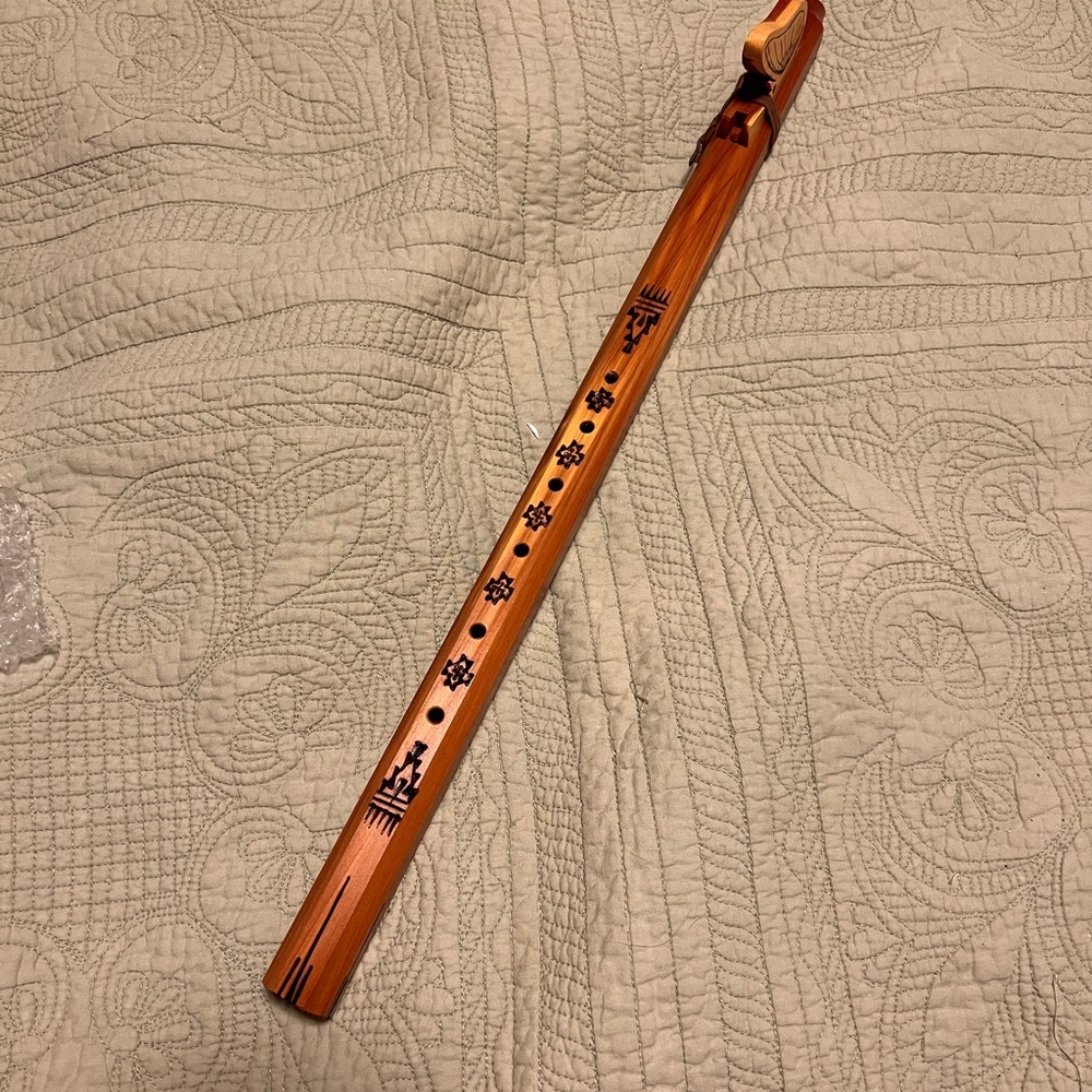 Wooden Flute with Carved Patterns